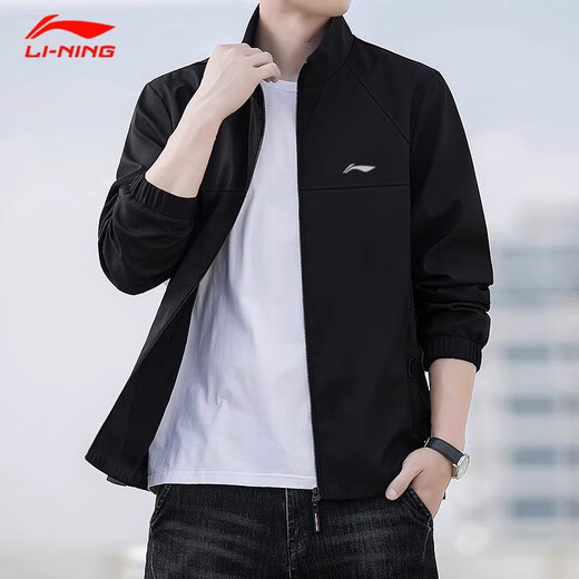 Li Ning (LI-NING) Jacket Men's Spring and Autumn New Running Outdoor Sports Stand Collar Top Men's Loose Casual Autumn Jacket Men's Black Stand Collar Sports Jacket M /170 (105-125Jin Jin equals 0.5 kg)