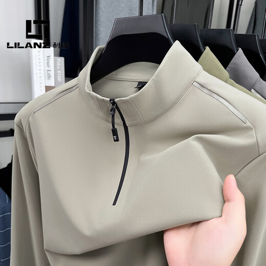 LILANZ official new light luxury high-end half-zip sweatshirt men's stand collar spring and autumn 2026 new solid color fashion flagship official khaki XL