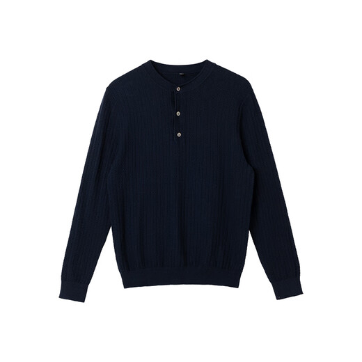 TLXT international first-line brand jacquard henley collar sweater for men autumn and winter new casual versatile business long-sleeved inner sapphire blue 2XL