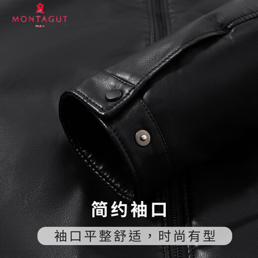 Montagut gift box, wear-resistant and comfortable & diamond plus velvet, autumn and winter leather jacket, men's business casual lapel jacket, black 3XL /56
