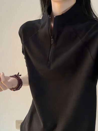 Jingyan selects half-zip raglan sleeve German velvet sweatshirt for men and women in autumn and winter American sports and fitness cycling clothes with high collar. Black upgraded version 95 user choice M M