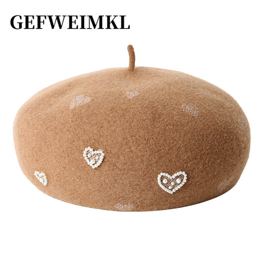 GEFWEIMKL Merino wool beret women's autumn and winter fashion versatile painter's hat women's face-showing small woolen octagonal hat camel M (56-58cm)