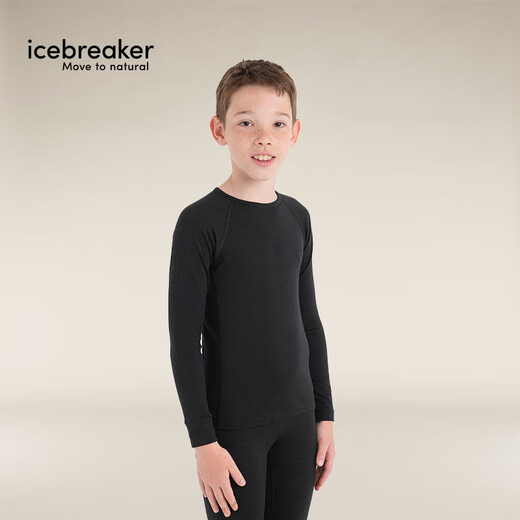 Icebreaker100% pure merino wool children's 200Oasis long-sleeved outdoor sports base layer ski functional underwear black-top (universal for boys and girls)-104501001 14