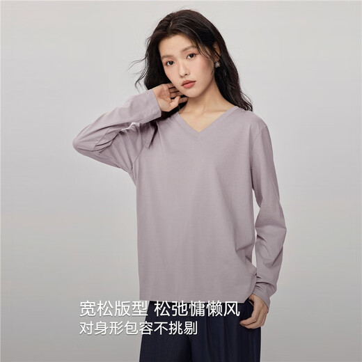 Giordano T-shirt women's basic comfortable inner layering shirt pure cotton solid color V-neck long-sleeved t-shirt women 13322759