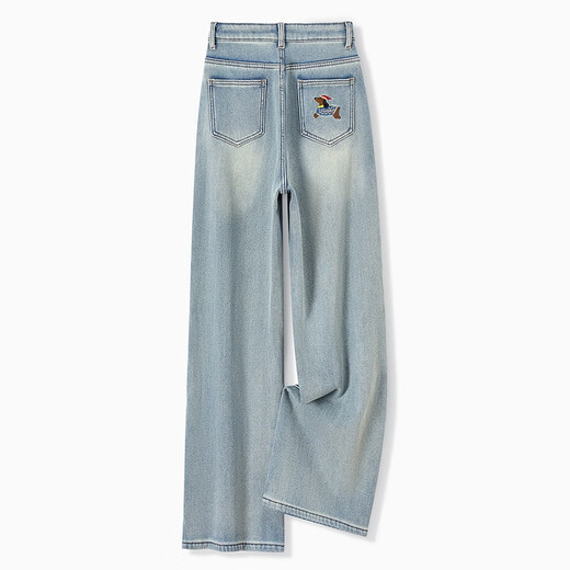 Shechi plus velvet warm high-waist jeans women's 2025 winter new style cartoon age-reducing straight casual pants