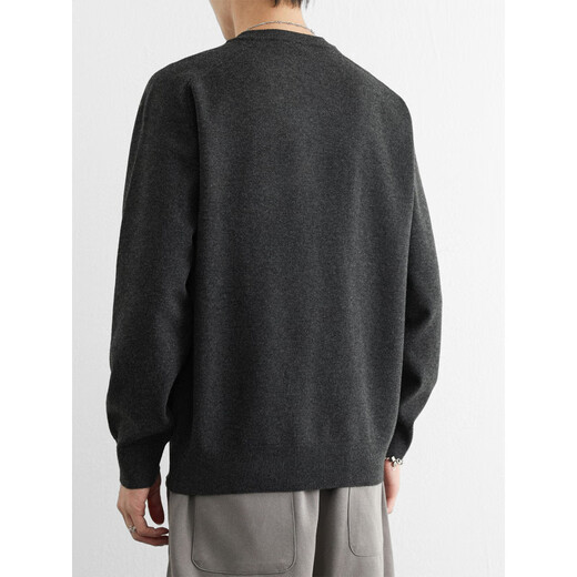 Zimei simple Henry collar sweater for men in autumn and winter color old money style loose sweater V-neck retro thickened woolen sweater charcoal gray M _115Jin Jin is equal to within 0.5 kg