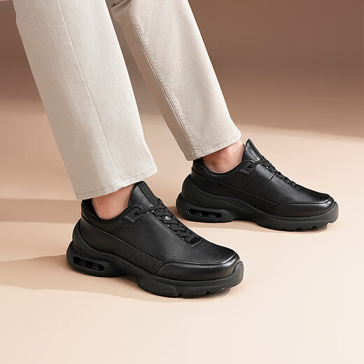 Harson men's thick-soled casual leather shoes autumn and winter commuting heightening business sports walking shoes black 44