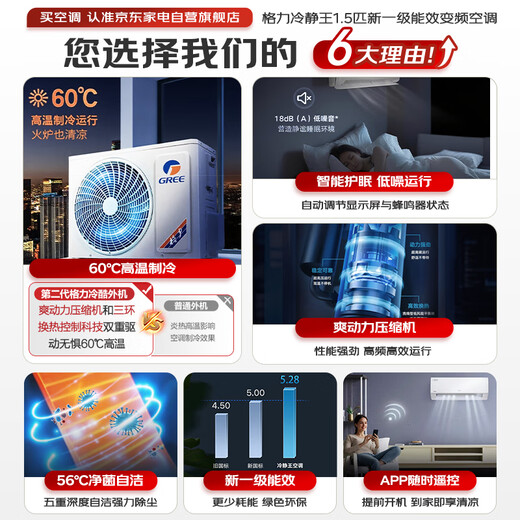 Gree air conditioner 1.5 HP Cool King New level energy efficiency variable frequency heating and cooling Gree air conditioner for bedroom KFR-35GW/(35549)FNhAc-B1(WIFI)