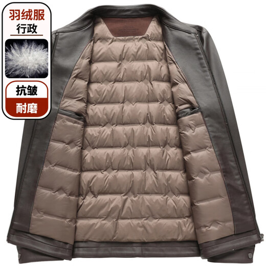 FOSEKI international luxury high-end brand new winter men's thickened liner leather jacket middle-aged warm dad wear windproof black 4XL suitable for 180-200Jin Jin equals 0.5 kg