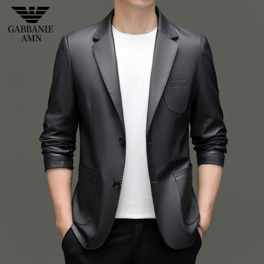 FALAMONE Armani autumn and winter suit collar men's jacket business casual middle-aged suit leather jacket 2385 black regular style M 170 (weight 120Jin Jin equals 0.5kg and below)