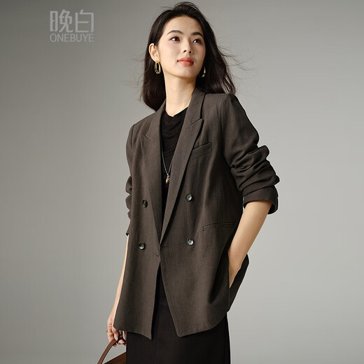 Late White Off-Size Clearance 2026 Spring Lyocell Linen Shoulder Suit Top Temperament Versatile Suit Jacket Women Brown M