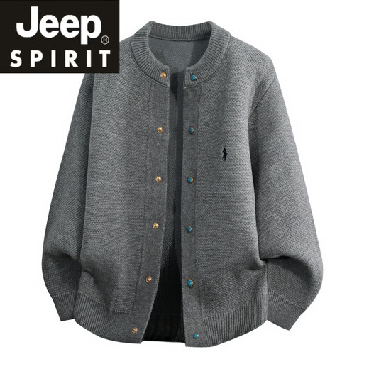 JEEP SPIRIT Jeep colorful buttoned sweater for men in autumn and winter Korean style simple Henry collar cardigan sweater boyish ootd loose gray 2XL