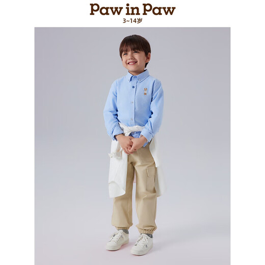 PawinPawD11 Moon Black PawinPaw Cartoon Bear Children's Clothing 2025 Autumn New Boys Long-Sleeved Lapel Shirt Simple Ivory Ivory/39 110