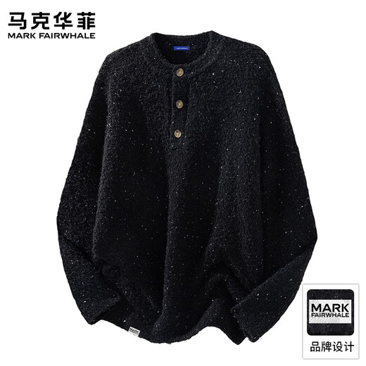 MARK FAIRWHALE Japanese Simple Sweater Men's 2025 Autumn New Loose Lazy Circle Yarn Henry Collar Knitted Cardigan Top Black Autumn New Product L Recommended 120-140 Jin Jin equals 0.5 kg