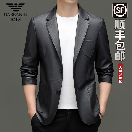 AX Armani autumn and winter suit collar men's jacket business casual middle-aged suit leather jacket 2385 black regular style L 175 (weight 121-135Jin Jin equals 0.5 kg)