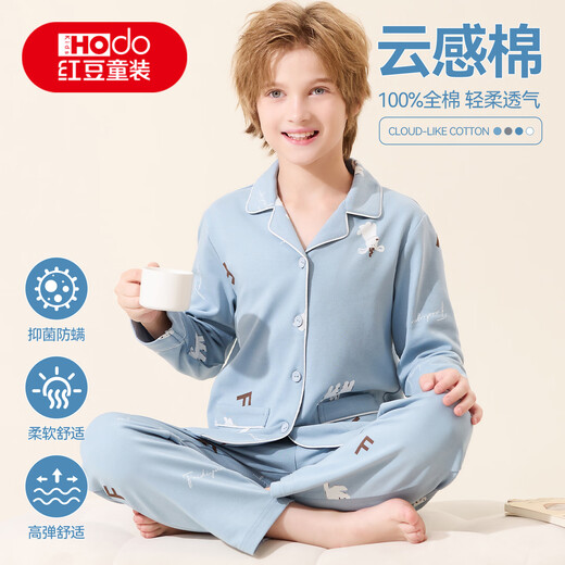 Hongdou Children's Spring and Autumn Pajamas Boys Pure Cotton Antibacterial Suit Long Sleeve Middle and Large Children Boys Home Clothing Suit