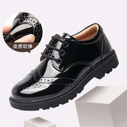 Xi'er boys' leather shoes black British style student soft bottom boy flower girl suit performance leather shoes campus performance leather shoes [Black (M-9); 32 yards / inner length 19.7cm