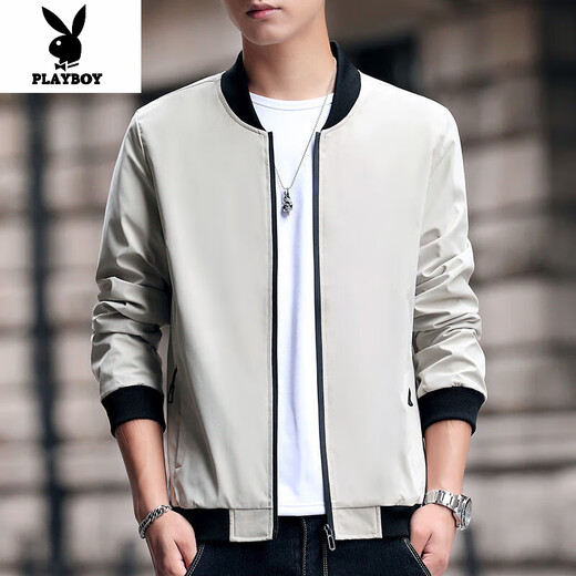 Playboy (PLAYBOY) Jacket Men's Jacket Autumn Thick and Optional Large Size Casual Men's Tops New Young and Middle-aged Men's Clothing 2090-Khaki Velvet Thickened Black Velvet XL 110-130Jin Jin is equal to 0.5 kg