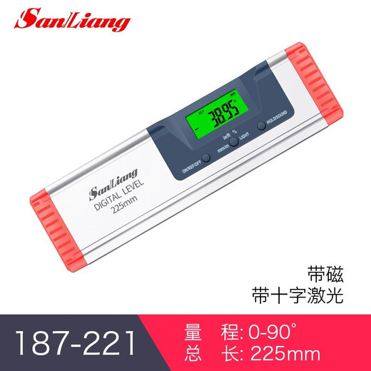 Three-quantity Japanese three-quantity high-precision electronic digital display laser level magnetic tape line measuring instrument balanced level ruler 187-221_0-225mm (with tape cross laser)
