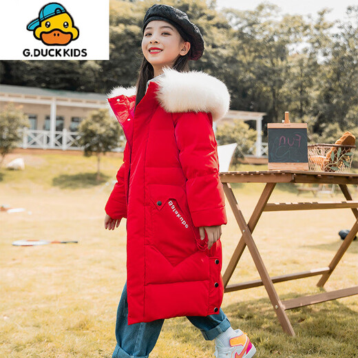 G.DUCKKIDS Girls' Down Jacket Shiny Disposable Mid-Length Medium and Large Children's 2025 New Korean Version Thickened Children's Winter Jacket Trendy Pink 150
