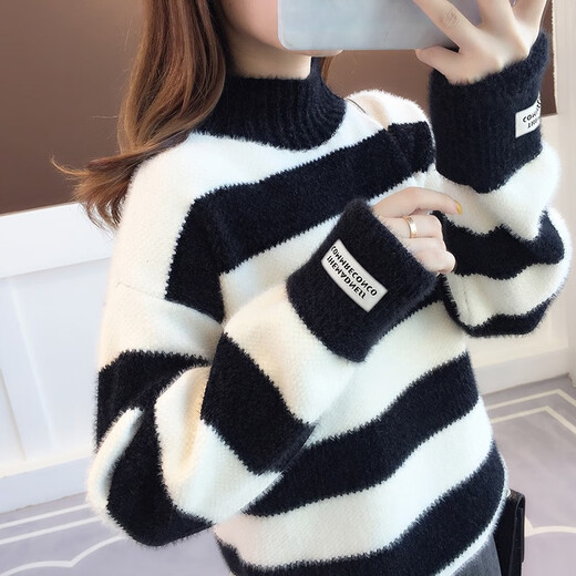 Xiaohongshu's popular mink velvet sweater for women with half turtleneck and velvet 2025 autumn and winter new style student loose bottoming blue. Collection comes with shipping insurance. S80-95Jin Jin is equal to 0.5kg. One size fits all.