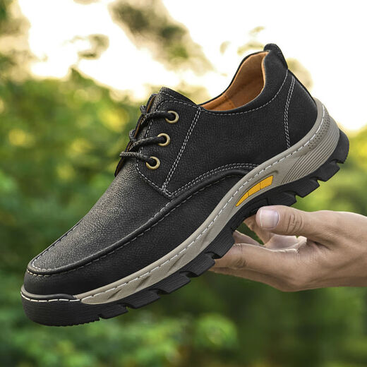 Scikai Men's Shoes 2024 Новые мужчины подлинная кожаная кожаная повседневная рабочая обувь без скольжения средних лет и пожилые кожаные туфли отца черная 9715 38