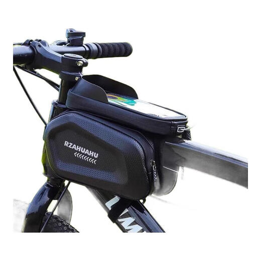 Bicycle hanging bag front beam bag road bike rainproof mobile phone storage bag suitable for Xide Sheng mountain bike three-dimensional touch screen hard shell bag - black 2