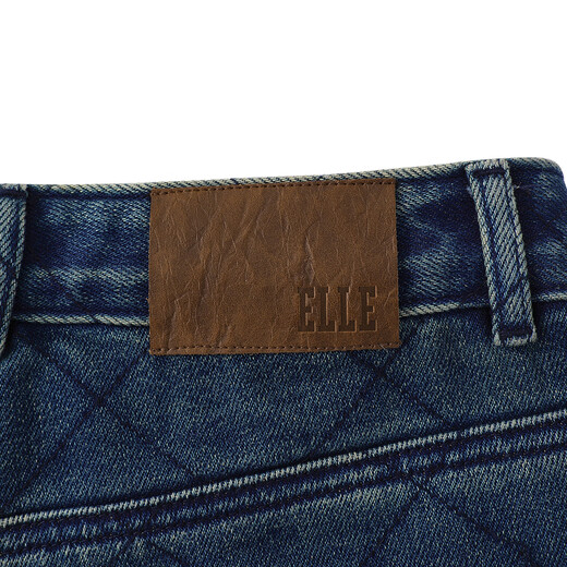 ELLE KIDS复古菱格抓绒直筒女童牛仔裤百搭秋季新款设计感休闲裤子