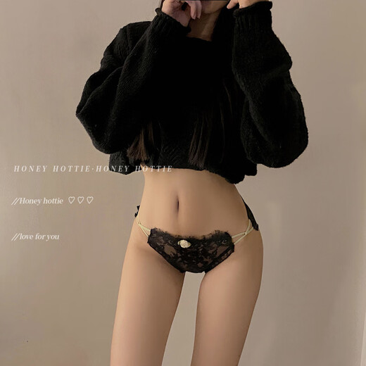 Universal sexy lace panties for women in summer thin bow flower pure lust breathable low-waist briefs lace black 12% off for purchases of 5 pieces M