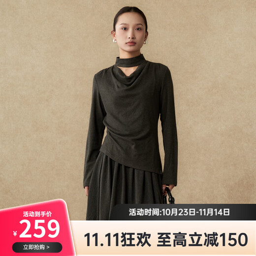 Nishimachi Muraya (SETIROM) Korean style women's blouse 2025 winter new style swing collar pinch pleated sexy top XHAD10445 dark gray one size