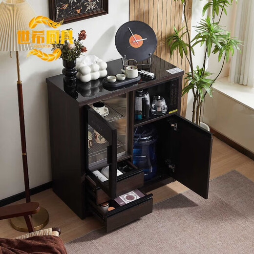 Shixi Japan imported quality tea bar machine with refrigerator 2025 new tea bar machine with refrigerator integrated cabinet office high-end intelligent refrigerated Chinese tea cabinet disinfection three doors-disinfection/refrigerator (smoked black) normal temperature water + hot water + cold water