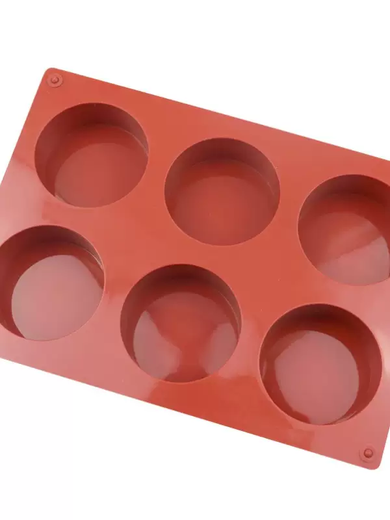 Yusenyi 6-connected cylindrical silicone mold for small cake baking French desserts household commercial mousse silicone mold round (about 6 inches) 2-connected disc silicone mold (diameter 13.9cm) brick red