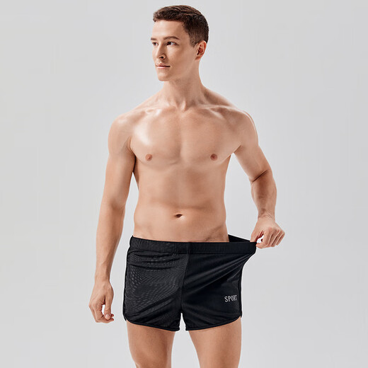 Men's swimming trunks for hot spring double-layer anti-embarrassment boxer 2025 new large size adult swimming trunks suit for men S003 corrugated + flat swimming goggles + silicone swimming cap + nose clip earplugs XL recommended 90--120 Jin Jin equals 0.5 kg