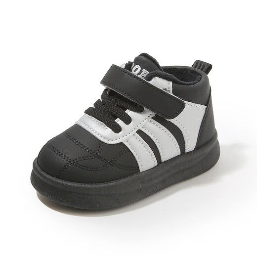 Tyrannis new velvet children's sneakers, soft-soled baby cotton shoes, warm sports shoes for boys and girls, casual A60 black 30_inner length 18 cm