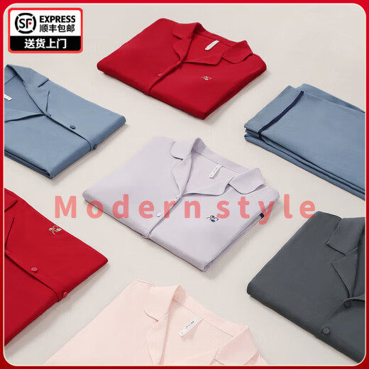 FENTENGG Super Soft Modal Couple Pajamas for Women Spring and Autumn with Breast Pad New Long Sleeve Long Pants Home Clothes Men Lilac-Female M