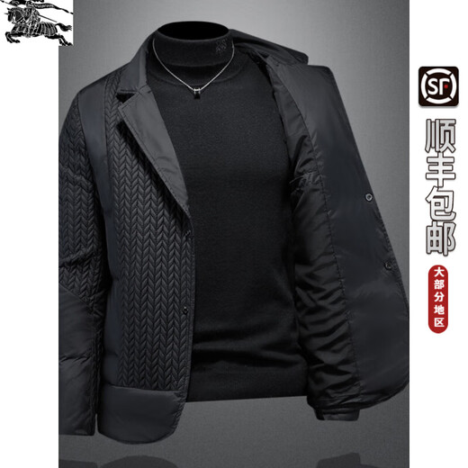 B PRORSUM Burberry Men's Suit Collar Down Jacket Fashion New French Trendy Men's Down Suit Winter Warm Casual Black M