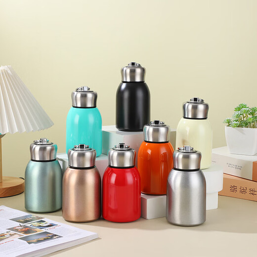 Mini Cute Little Fatty Thermos Cup 316 Stainless Steel Water Cup for Boys and Girls Outdoor Carry Ring Pocket Cup Light Green 300ml