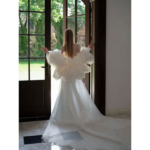 French tube top wedding dress 2025 new heavy industry sense flower tail main yarn bride going out wedding dress S S