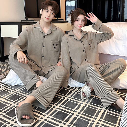 Yalu 2025 new couple pajamas, island velvet autumn and winter styles for men and women, thickened long-sleeved trousers, casual home wear set, light brown L male