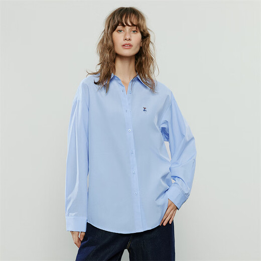 Chuyu Shirt Women's 2025 Autumn New Creative Small Embroidery Fresh European Style Inner Shirt Casual Top Haiyun Blue M