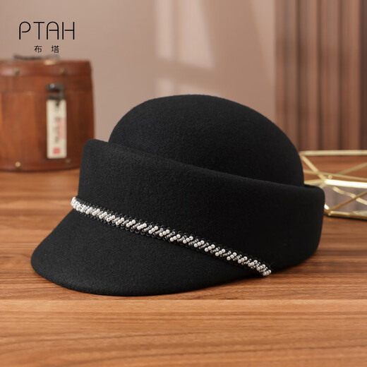 PTAH autumn and winter warm wool felt hat knight hat retro fashion ins style versatile British style equestrian hat autumn and winter new style black