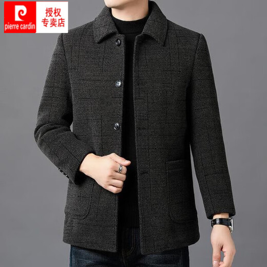 Pierre Cardin Double-sided Sheep Cashmere Coat Men's Winter Thick Middle-aged and Elderly Dad Casual Jacket Men's Woolen Woolen Coat Buttoned Chenille-Coffee Medium Long Style 170/88A