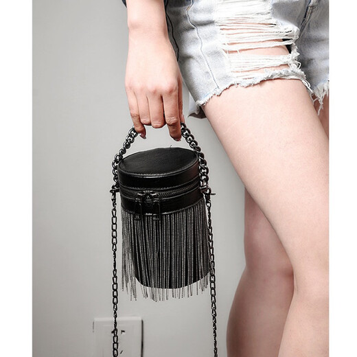Bag Winter Women's Black Bucket Tassel Bag Fashion Korean Style Shoulder Bag Female Internet Celebrity Black