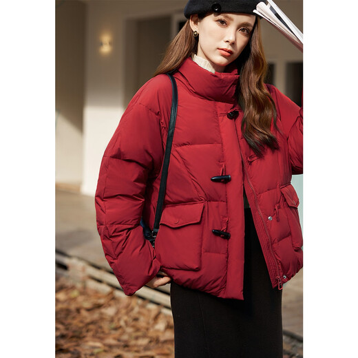 Demana Nordic cotton three-proof winter bread stand collar 90 duck down four-layer craft short horn button women's down jacket