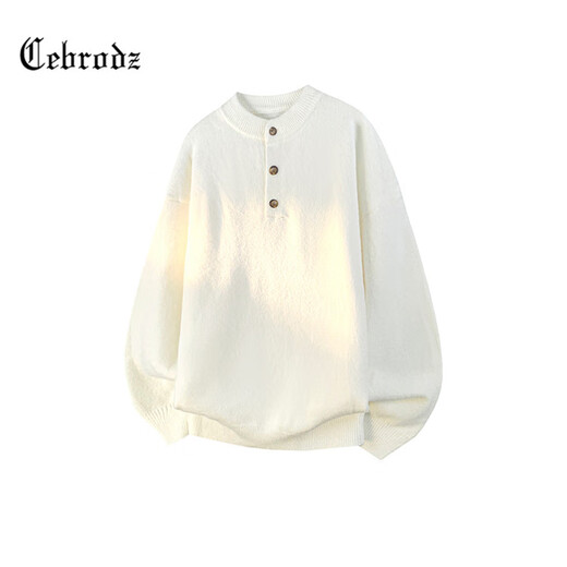 Cebrodz French sweater men's autumn and winter new American sweater Henry collar loose coat versatile casual tops light gray L