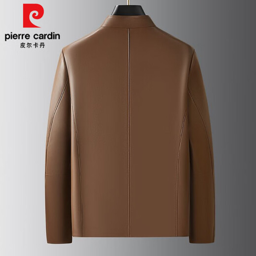 Pierre Cardin first layer sheepskin genuine leather jacket for men 2025 spring and autumn new business casual middle-aged leather jacket motorcycle jacket champagne color XL 180