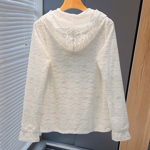 Sibaishe solid color temperament lace shirt women's 2025 autumn new fashion hooded long-sleeved simple shirt