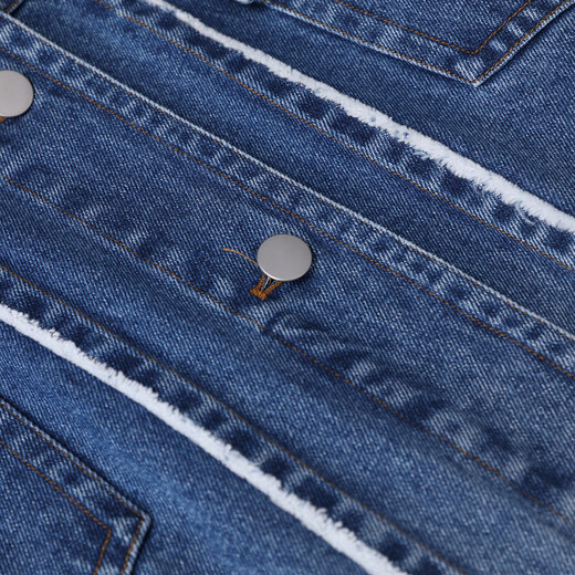 MOVEUP 2025 winter new style.FUN series pure cotton lapel metal buckle pocket denim jacket for women denim blue M