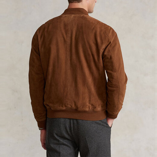 RALPH LAUREN Ralph Lauren SS22 solid color zipper cashmere leather casual long-sleeved leather jacket for men brown brown M