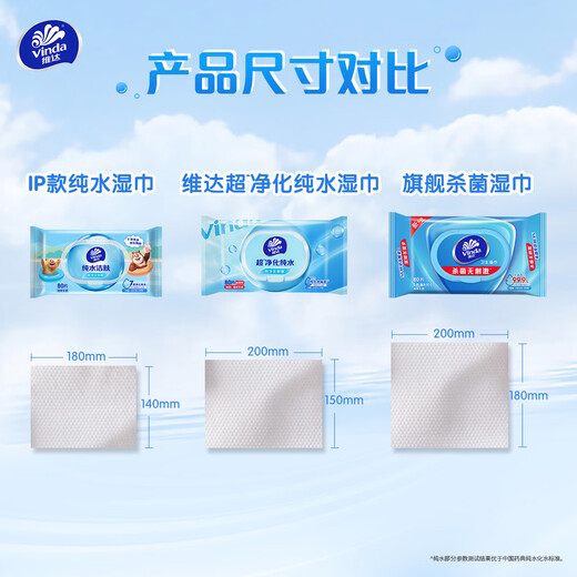 Vinda ultra-purified pure water wipes 80 pieces * 4 packs, baby wipes for hand and mouth use, large pack of wet wipes